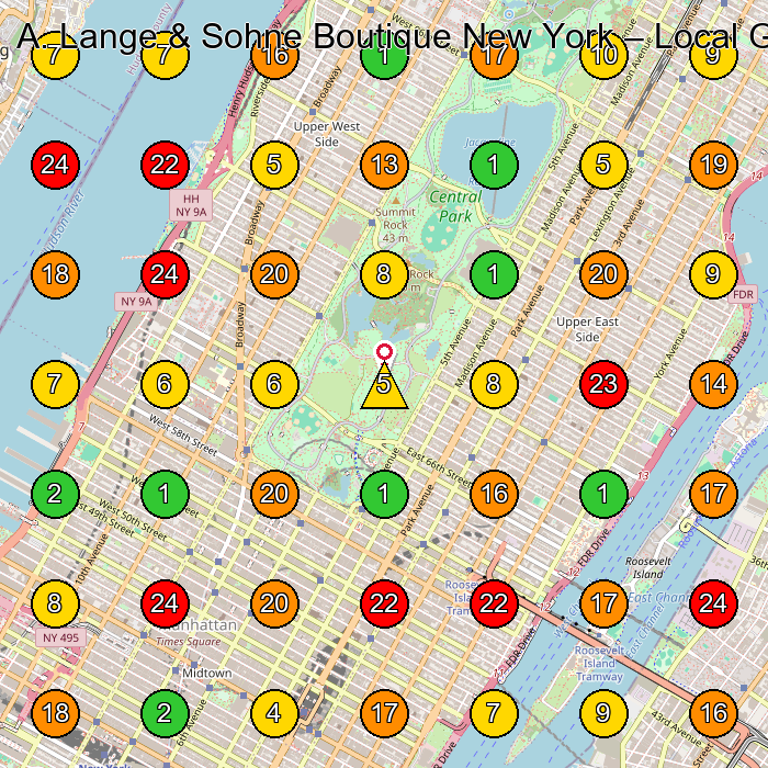 A. Lange & Sohne Boutique New York Watch Store GeoGrid ranking map for New York NY